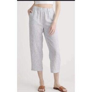 NWT Quince 100% European Linen Wide Leg Pants Womens XL Elastic Waist Blue